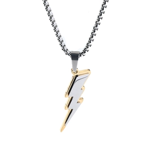 Collier homme pendentif éclair bicolore en acier inoxydable avec chaîne maille box
