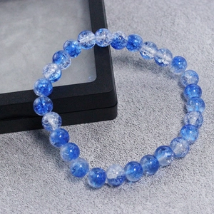 Bracciale di perle di cristallo blu da 8 mm con motivo a ghiaccio per uomo e donna