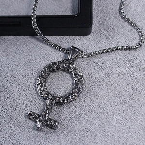 Punk style stainless steel necklace with textured Venus symbol pendant for men and women