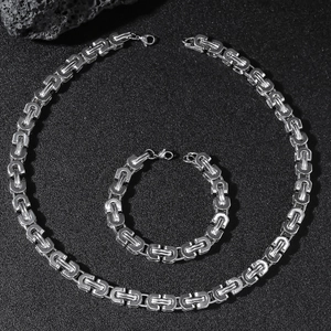 Collier et Bracelet en Acier Inoxydable Chaîne Byzantine Hip Hop Punk Maillons Carrés Multicolore Argent Bijoux Homme Femme