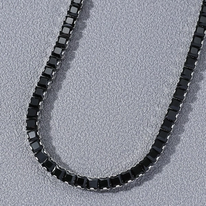 Collier de Tennis en Strass Noir Tendance Hip-Hop pour Hommes Femmes Alliage Chaîne à Maillons Géométriques Carrés Bijoux Cadeau