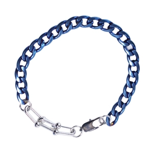 Bracciale a catena cubana blu con chiusura a U in argento e pratico gancio a moschettone