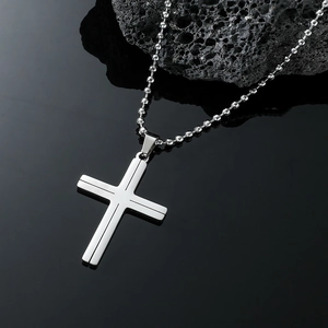 Minimalist Titanium Steel Cross Pendant Necklace For Men Women Polished Steel Color Ball Chain Religious Fashion Jewelry