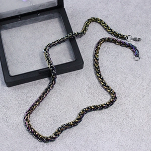 Collier chaîne de blé en acier inoxydable arc-en-ciel avec fermoir mousqueton pour hommes et femmes