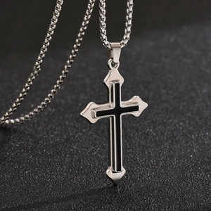 Herren Klassische Kreuz Anhänger Halskette Legierung Schwarz Emaille Minimalistisch Gothic Punk Schmuck Kette Für Alltag