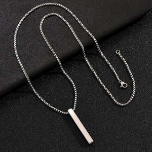 Minimalist stainless steel rectangular bar pendant necklace for men with polished box chain