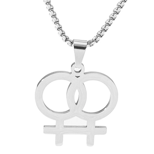 Collier en acier inoxydable argenté avec deux symboles de Vénus féminins entrelacés