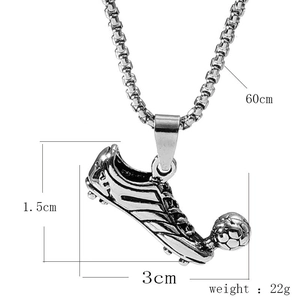 Detailed view of hip hop soccer shoe pendant with ball on 60cm stainless steel chain