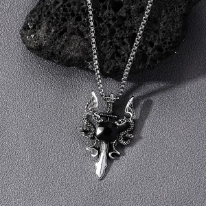 Gothic Punk Doppel Drachen Schwert Kreuz Anhänger Halskette Vintage Legierung Strass Personalisierte Schmuck Für Herren Damen