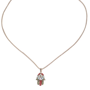 Pendentif Main de Fatima doré avec émail coloré et cristal pour hommes et femmes