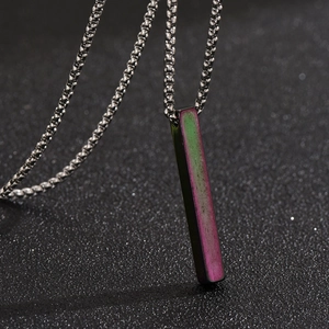 Minimalist rectangular stainless steel pendant necklace with rainbow gradient finish