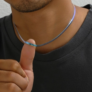 Minimalist rainbow iridescent herringbone snake chain necklace for men and women