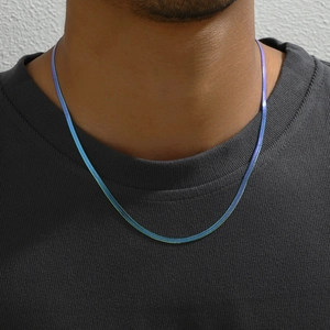 Rainbow herringbone chain necklace for men with colorful gradient metal plating