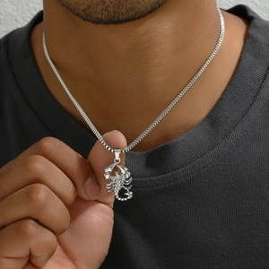 Poliertes Silber Skorpion Anhänger Halskette mit Box-Kette für Herren im Hip-Hop-Stil
