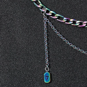 Rainbow Cuban link chain necklace with number 7 tag for men in hip hop style