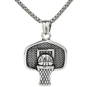 Hip Hop Retro Alloy Basketball In Hoop Pendant Necklace For Men Women Antique Gold Silver Color Sporty Jewelry Gift