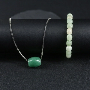 Ensemble de Bijoux Style Chinois Vintage Pendentif Pierre Aventurine Verte Collier Bracelet pour Femme Bijoux Couleur Argent