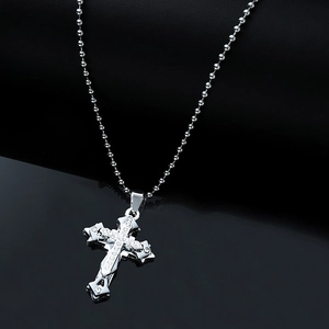 Collier Pendentif Croix en Alliage Mode avec Strass Chaîne à Billes Double Couche Gothique Bijoux Unisexe Cadeau