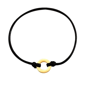 Minimalist black braided leather rope bracelet with adjustable gold stainless steel ring