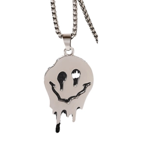 Collier gothique avec pendentif smiley fondu en acier inoxydable argenté pour hommes et femmes