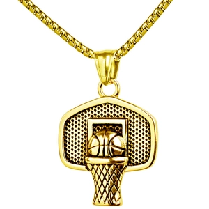 Collier Pendentif Panier de Basket Hip Hop pour Homme Alliage Or Argent Antique Bijoux Sportifs Pendentif Basketball
