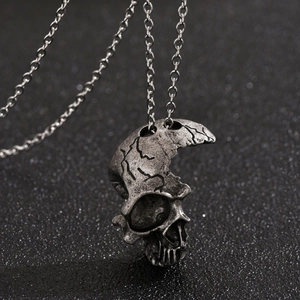 Gothic Halbes Gesicht Totenkopf Anhänger Halskette Für Herren Damen Legierung Punk Hip Hop Geist Kopf Retro Schmuck Geschenk