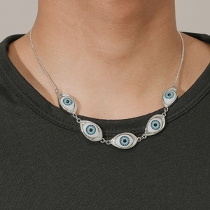 Retro Hip Hop Legering Boze Oog Hanger Ketting Heren Punk Zilver Blauw Duivels Oog Ontwerp Accessoire Voor Unisex Sieraden