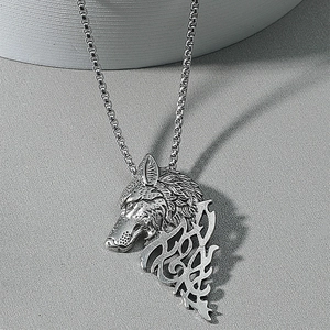 Vintage Wolf Head Pendant Necklace For Men Titanium Steel Box Chain Punk Tribal Flame Hip Hop Jewelry Accessory