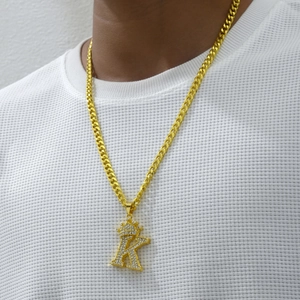 Hip hop gold crown letter K pendant necklace for men with sparkling cubic zirconia
