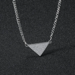 Luxury Alloy Silver Inverted Triangle Pendant Necklace Personalized Geometric Full Rhinestone Sparkling Inlaid Men Women Fashion Jewelry