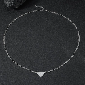 Silver curb chain necklace with a iced-out geometric inverted triangle pendant for men