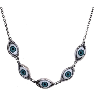 Retro punk hiphop ketting met blauwe boze oog hangers en zilverkleurige legering