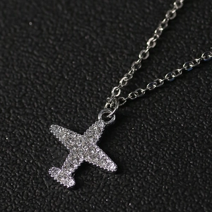 Hip Hop Alloy Pave Rhinestone Airplane Pendant Necklace For Men Women Personalized Airplane Jewelry Clavicle Chain Gift