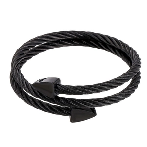 Double-layered black stainless steel cable bracelet with geometric triangle end caps