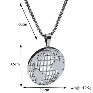 Detail of hollow earth pendant on 60cm box chain showing size and weight specs