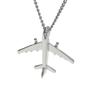 Minimalist aircraft pendant necklace in silver finish with sparkling pave rhinestones