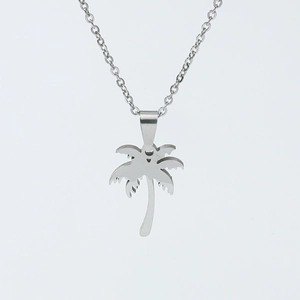 Silver palm tree necklace with zircon pendant and O-chain for a tropical beach style