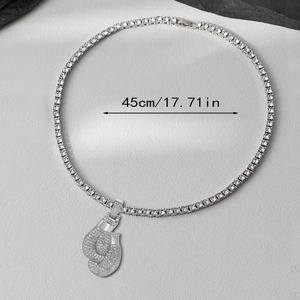 Zilveren hip-hop bokshandschoen ketting met kristallen, kettinglengte 45cm/17.71in voor heren