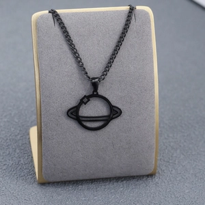 Minimalist Titanium Steel Saturn Planet Pendant Necklace Hollow Punk Style Personalized Jewelry For Unisex Daily Fashion Sweater Chain