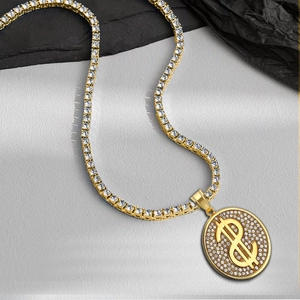 Collier Pendentif Signe Dollar Hip Hop pour Hommes Unisexe Alliage Plaqué Or Chaîne Tennis Strass Bijoux Personnalisés