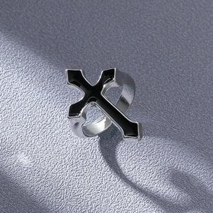 Vintage Gothic Cross Open Ring For Men Women Black Enamel Alloy Adjustable Finger Ring Punk Hip Hop Fashion Jewelry