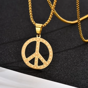 Collier Pendentif Symbole De Paix En Acier Inoxydable Hip Hop Pour Hommes Femmes Rétro Rond Creux Style Punk Bijoux Mode Cadeau
