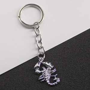 Vintage hip hop style silver scorpion pendant keychain with detailed metallic texture