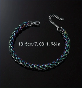 Regenbogen Gliederkette Armband mit 18+5cm Karabinerverschluss auf schwarzem Hintergrund