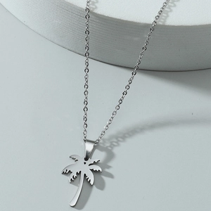 Collier Pendentif Cocotier en Acier Inoxydable Minimaliste Bijoux de Plage Tropicale Palmier pour Femmes Hommes Unisexe