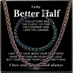 Edelstahl Weizenkette Halskette Armband Schmuckset Für Herren Hip-Hop Regenbogenfarben Silber Drachenknochenkette Geschenkbox