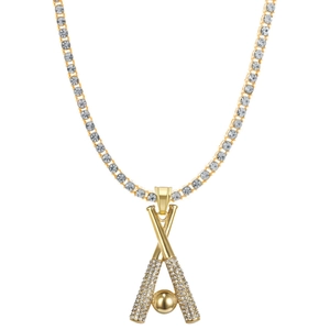 Hip hop gold plated baseball pendant necklace with iced out crystals and tennis chain