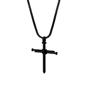 Gotische schwarze Nagel-Kreuz-Halskette mit Boxkette für Damen und Herren