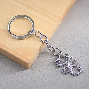 Retro hip-hop style silver metal scorpion pendant keychain with textured finish