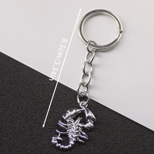 Retro hip-hop style silver metal scorpion pendant keychain with 8.5cm total length